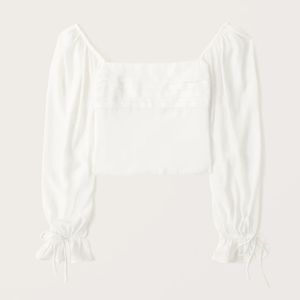 A&F Long-Sleeve Pleated Tie-Sleeve Top
